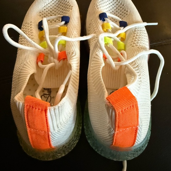 White and Orange Athletic Sneakers with Breathable Mesh - Picture 1 of 6